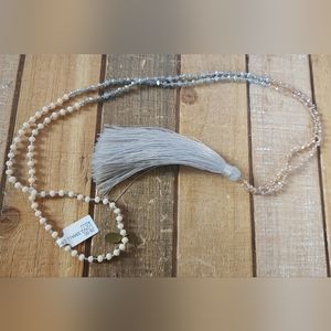 Zacasha Faceted Crystal Tassel Drop Long Necklace NWT Colorblock Ombre Grey